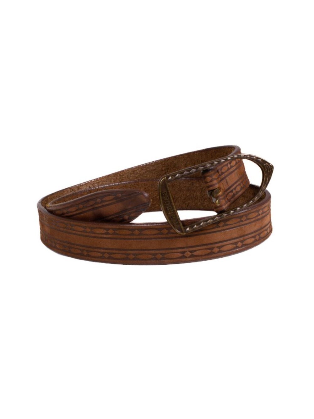 MATSUDA VINTAGE BROWN ART DECO EMBOSSED LEATHER BELT